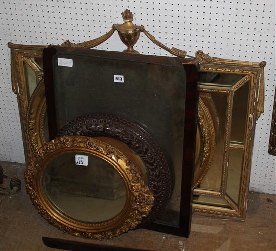 Adam style gilt mirror, oval mirror & 3 others